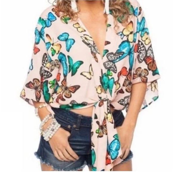Buddy Love MUSE 💙🦋Butterfly 🦋 Tie Blouse Medium - Picture 2 of 5